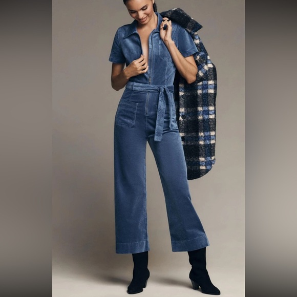Anthropologie Pants - 💎Anthropologie Maeve Corduroy Blue Jumpsuit with Belt